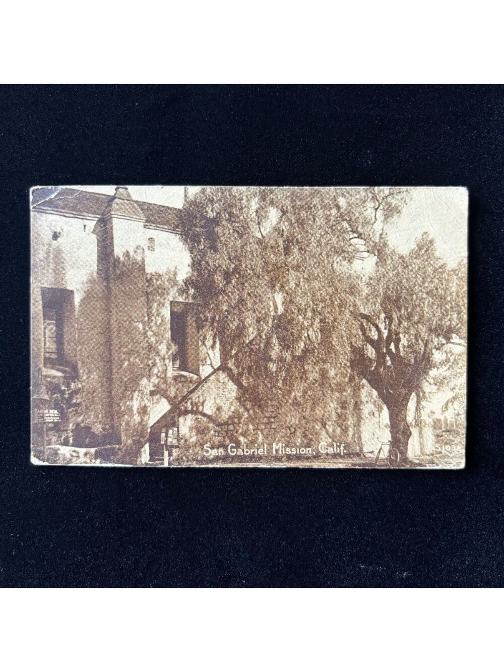 Antique Postcard 1910 Death Card San Gabriel Mission California Bicycle Tree